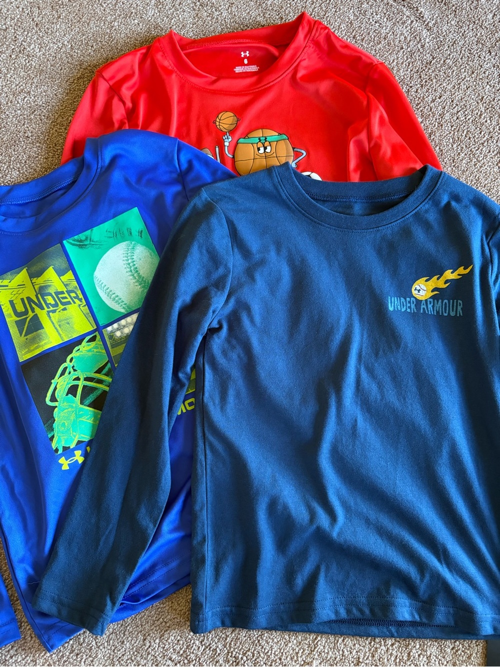 Under Armour Kids Boys lot set 3 long sleeve sports athletic tshirts size 6 NWT